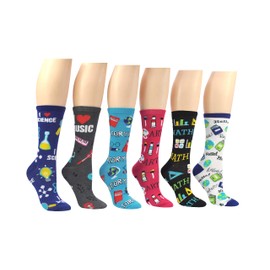 Sock House Co. Teacher Crew Socks (6 Pair) - School Subjects - Science, Music, History, Math, Art, English - Gifts