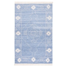 SAFAVIEH Kilim Collection Area Rug - 5' x 8', Blue & Ivory, Flat Weave Rustic Boho Tribal Design, Non-Shedding & Easy Care, Ideal for High Traffic Areas in Living Room, Bedroom (KLM763M)
