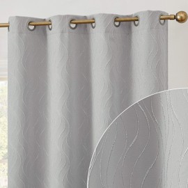 HLC.ME Camden Pattern 100% Full Blackout 2 Layer Winter Heat Thermal Insulated Soundproof Floor Length Wide Window Curtain Drapery Grommet Panels for Dining Room, Set of 2 (50 x 84, Light Grey/Silver)