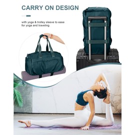 Gym Bag for Women Men with Shoe Compartment, Sport Duffel Bag, Waterproof Travel Weekender Overnight Carry on Bag for Yoga with Trolley Sleeve, Peacock Blue