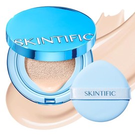 SKINTIFIC Base Cushion Velvet Matte, Polvo Ultra Cover Azul, control de grasa por 12 horas, ligera, de larga duración, resistente al agua, maquillaje 