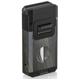 Torch Lighter Butane Refillable, Double Jet Flame Torch Lighter, All-in-One with V Cutter & Holder