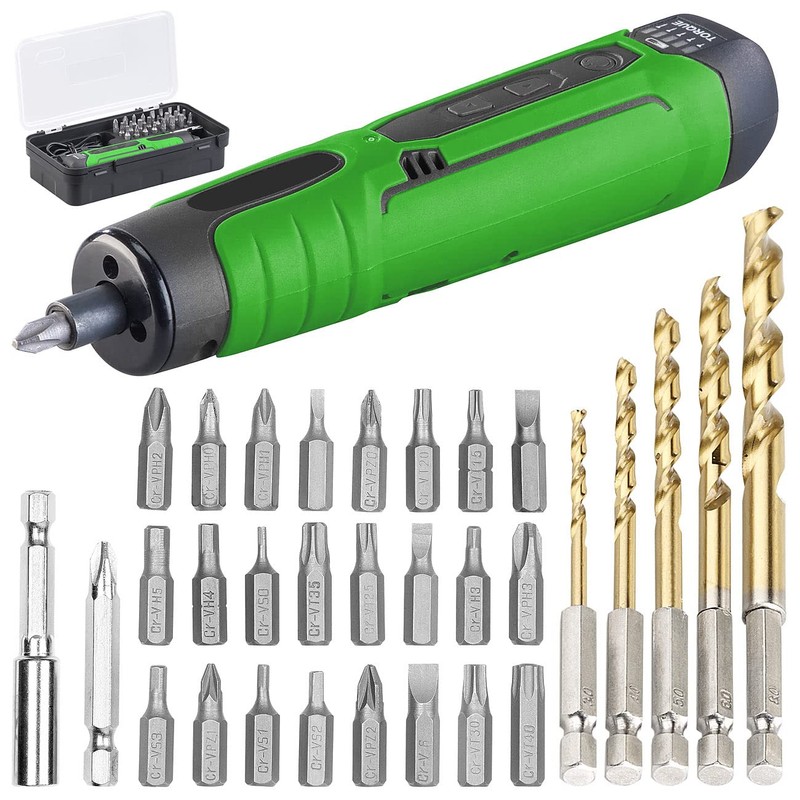 AGT Professional Cordless Drill: Cordless Screwdriver USB, 25 Bits &