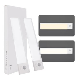SAKSIAPRO 2 Pack LED Under Cabinet Lighting, Dimmable Motion Sensor Light Indoor, 900mAh Rechargeable Under Cabinet Lighting Magnetic for Kitchen, Stairs, Closets, White（ABS+PC）