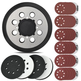 Gnellkoor 5 Inch 8 Holes Hook Loop Orbital Sander Metal Pad Replacement for DeWalt DWE6423 6423K DWE6421 6421K DCW210B with 4 PCS Foam & 36 PCS Sanding Sanding Discs 100 150 180 240 320 400 Grit
