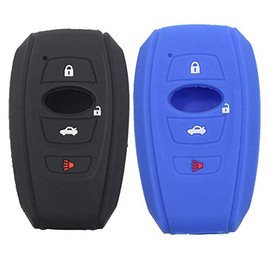 Btopars 2Pcs Silicone 4 Buttons Smart Key Fob Skin Cover Case Protector Keyless Compatible with Subaru Crosstrek STI WRX 2019 2020 2021 Forester Ascent Impreza 2022 Legacy Outback Black Blue