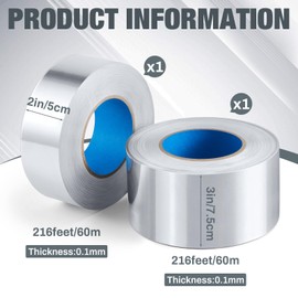 Nuanchu 2 Pieces Aluminum Foil Tape 3.6 Mil 2 Inch x 216 ft +3 Inch x 216 ft Aluminum Tape for HVAC Duct Sealing, Metal Repair and Pipe Waterproofing Heat Resistant