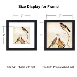 BKABOT 3x3 Picture Frame, Black Metal Square Photo Frames with HD Glass, Fits 2x2 with Mat or 3 x 3 without Mat, Display for Wall and Table, 1 Pack