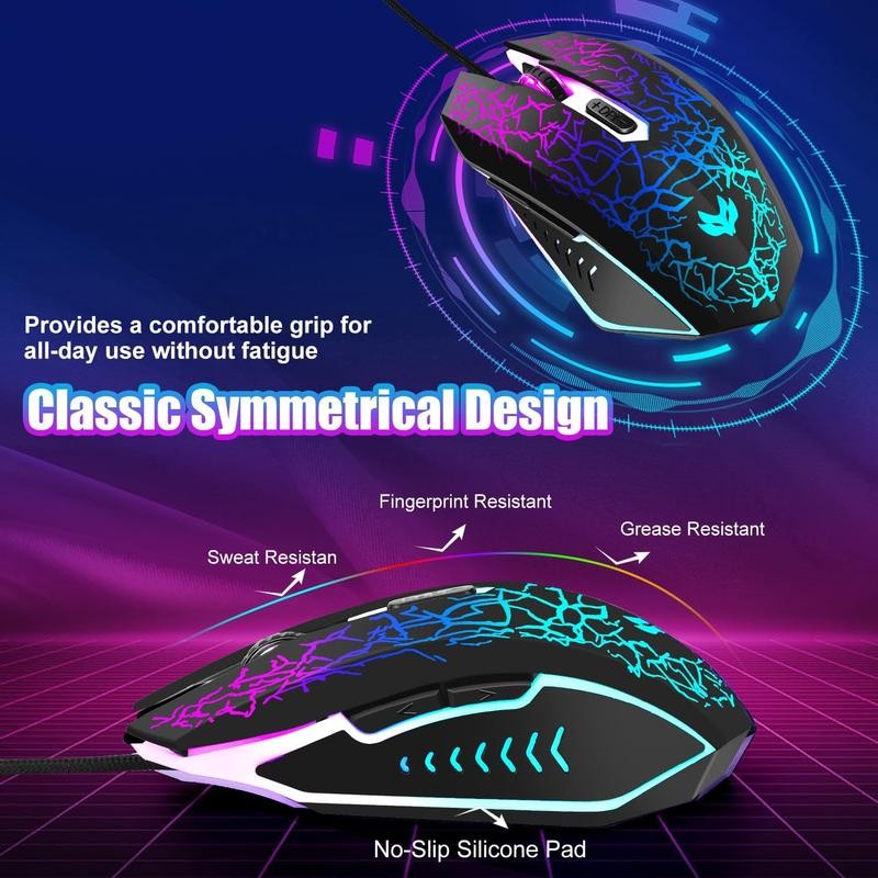 Wired Gaming , 4-Color LED Light Computer , with 6