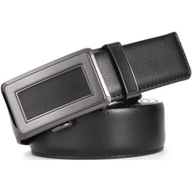 Mio Marino Classic Ratchet Belt - Premium Leather - 1.38 Wide - Adjustable Buckle - Preeminent - Jet Black - Adjustable from 28" to 44" Waist