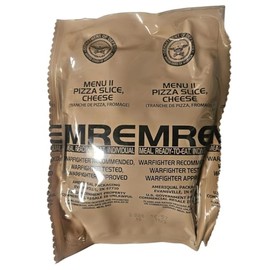 Genuine USGI Individual MRE [Meal, Ready to Eat] Inspection Date 01/2024 or Newer - You Choose Menu - Complete Ration with Entree, Snacks, Dessert, Drink Mix, Utensils, Condiments and FRH. (#11 [New] Cheese Pizza Slice)