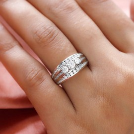 TJC Moissanite Half Eternity Ring In Platinum Plated 925 Sterling Silver for Women Size R Prong Setting