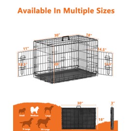 Piskyet 30 Inch Double Door Medium Dog Crate with Divider Panel and Leak- Proof Pan Tray, Folding Metal Wire Pet Kennel for Indoor