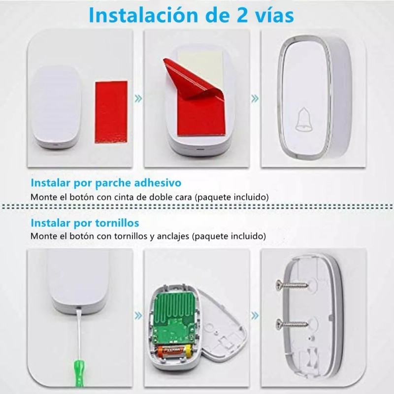 Monbelle Timbre Inalámbrico Impermeable Con Luz Led 1 Transmiso 1