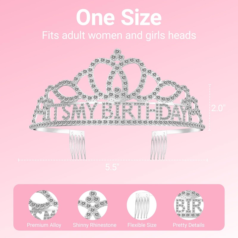 Papoopy Birthday Tiara and Crown with Sash, Birthday Tiara for