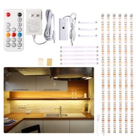 WOBANE Under Cabinet LED Lighting Kit, 6 PCS Dimmable LED Strip Lights with Remote Control Dimmer, 24W Adapter, Hidden 2700K Warm White Set, Bright 1500lm, Timing, Kitchen, Counter, Shelf, Showcase
