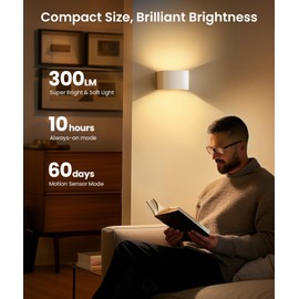 FULEN Motion Sensor Wall Light with Remote Control 3 Colors Wireless Wall Lamp LED Indoor Up and Down Wall Sconce 5000mAh Rechargeable Battery Powered Wall Lamps Brightness Adjustable, White 1 Pack