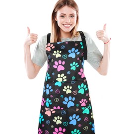 XLSXEXCL Dog Grooming Waterproof Apron with 2 Pockets, Cute Puppy Pets Apron, Adjustable Painting Gardening Cooking Gift for Men Women (Colorful)