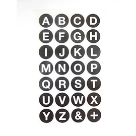 Small Alphabet A-Z Stickers, White Letters on Black 18mm (0.7 inch) Round Circular Sticky Labels