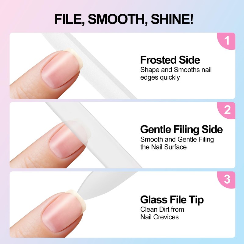Crystal Glass Nail Files, Double-Sided, 3-Piece Set, Storage Box