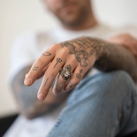 Materia Men's Ring Lion Head 925 Sterling Silver Signet Ring Solid 18 19 20 21 22 mm Blackened in Box, Silver