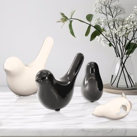 Giococo 4-Pack Minimalist Shelf Decor Bird Figurines Small Animal Statues， Bird Decor for Home in Matte Black & White, Abstract Bird Figurines Home Decor Set for Tabletops, Shelves, and Desks