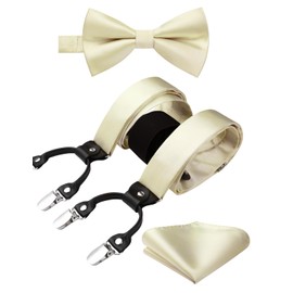 HISDERN - Juego de corbata de lazo y tirantes para hombre, diseño de corbatín y pañuelo de corbatín ajustable en forma de Y, 6 clips, 1-a3 Champagne, Talla única