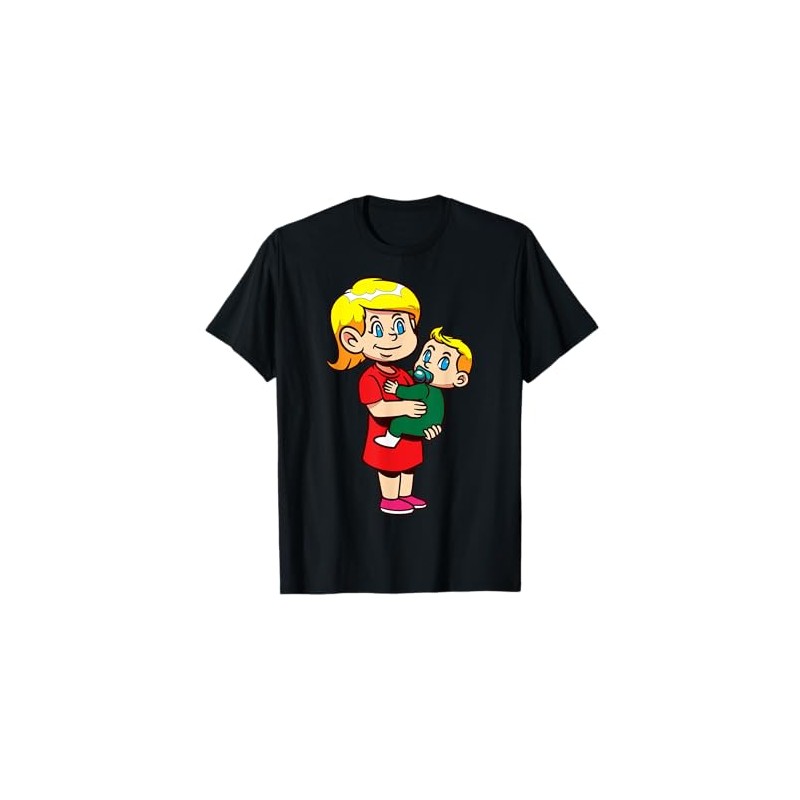 Cartoon Girl With Baby Cute Characters For Kids T-Shirt