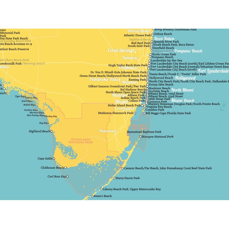 Best Maps Ever Florida Beaches Checklist Map 18x24 Poster (Marigold