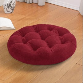 ROFIEJOX Large Floor Pillow for Adults/Kids, 22x22x4 inches Round Meditation Pillows for Sitting On Floor, Comfort Chenille Circle Floor Cushion, Memory Foam Filling for Yoga, Living Room,Red