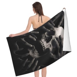 VANZEV - Toalla de playa de calavera negra de microfibra, sin arena, para adultos y niños, secado rápido, ultra absorbente, súper suave, para viajes, natación, baño, ducha, 52 x 32 pulgadas