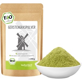 Organic Barley Grass Powder 250 g Ground Barley Grass from Controlled Organic Cultivation Laboratory Tested 100% Natural without Additives Bottled in Germany BioKontor
