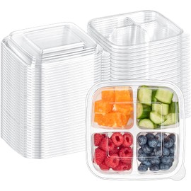 TOFLEN 30 Pcs Bento Snack Containers, 4-Compartment Plastic Meal Prep Lunch Boxes with Lids, Disposable Food Storage Container for Work Travel