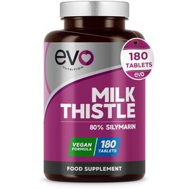 EVO NUTRITION Milk Thistle Tablets | 80% Silymarin | 180 Tablets | Vegan Supplement | Milk Thistle Capsules Alternative | Made in The UK