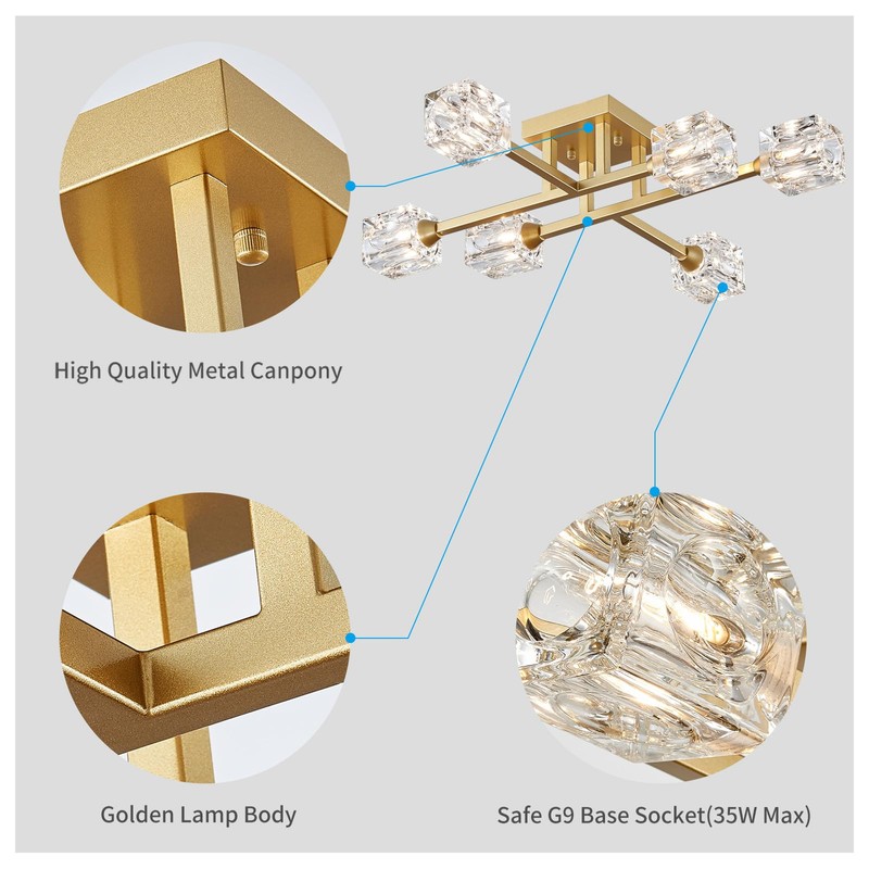 XINGQI Modern Ceiling Light Sputnik 6-Light Semi Flush Mount Ceiling