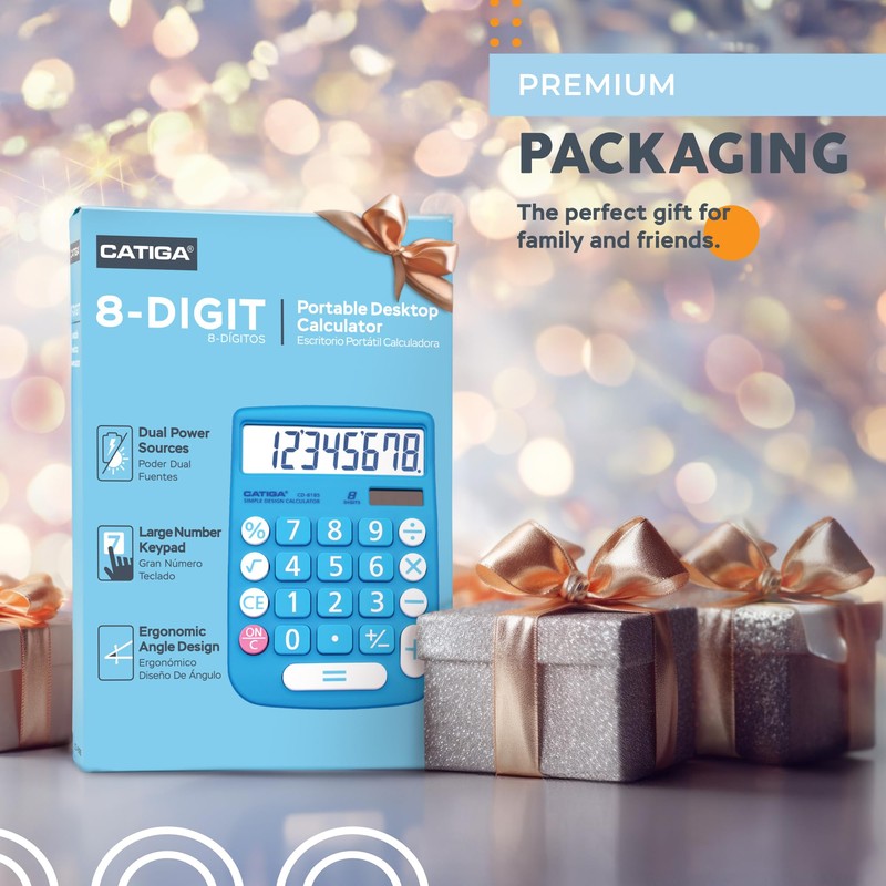 CATIGA Desktop Calculator 8 Digit with Solar Power and LCD