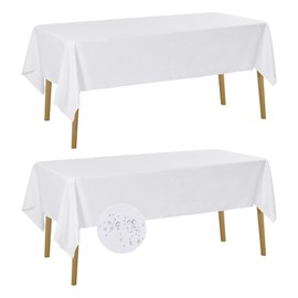 Fokitut 2 Pack Waterproof Rectangle Tablecloth, 60x120 Inch,Stain Resistant and Wrinkle Polyester Table Cloth, Fabric Table Cover for Kitchen Dining, Wedding, Party, Holiday Dinner-White