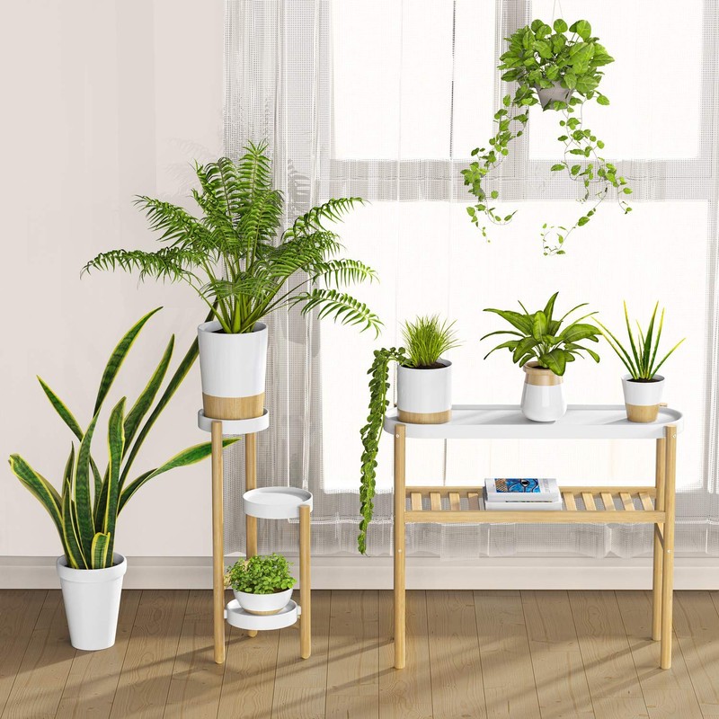 Wisuce Bamboo Shelf Indoor, 2 Tier Window Tall Stand Table