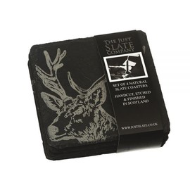 The Just Slate Company, Handcrafted Slate Square Coasters, Laser Etched Country Animals Design, Set of 4
