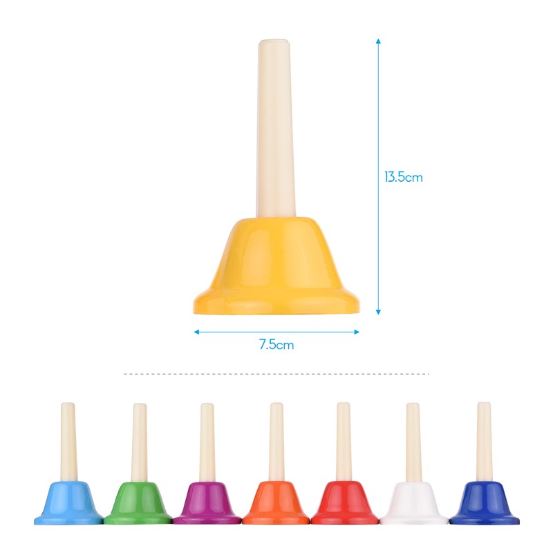 8pcs Colorful Handbell 8 Note Diatonic Metal Hand Bells Set