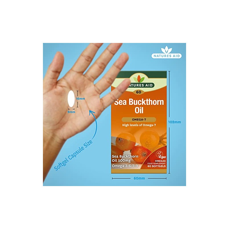 Natures aid 100% Pure Omega-7 Sea Buckthorn Oil 500mg, 60