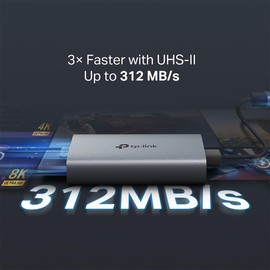 TP-Link USB 3.0 Type-C to SD & microSD 3.0 Card Reader, Support Multi-Type SD Cards up to 2TB, Dual Card Access simultaneously, Plug and Play, SD4.0 UHS-II Faster Transmit, up to 312MB/s(UA440C)