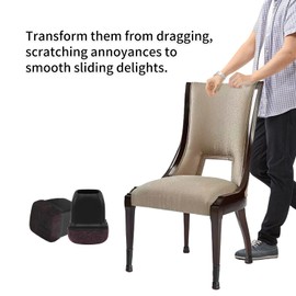 Protective Caps for Chair Legs with Felt, Rubber Furniture Leg Cups, Table Leg Cover, Furniture Mat for Hardwood Floors, Square Black, Side Length 14-19 mm, 16 Pieces