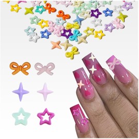 KWOLYKIM 180Pcs Colorful Bow Star Nail Art Charms 3D Starlight Bow-Knot Star Mix Color Nail Art Accessories Kawaii Resin Nail Rhinestone for Acrylic Nail Decoration Manicure DIY for Women Girls