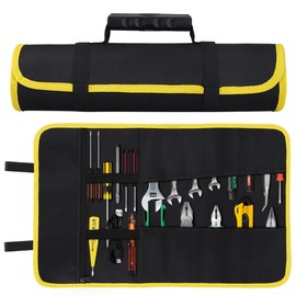 Tool Roll Wrench Roll Bag, Tool Roll Bag, Multi-Purpose Tool Roll Bag, Car Seat Storage Bag with Zip Pockets for Car, Motorcycle, Electrician, Black
