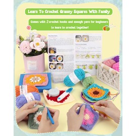 Coopay Crochet Kit for Beginners, 9-in-1 Granny Squares Crochet Starter Kit with Step-by-Step Instructions & 15PCS Yarn, Easy Knitting Kit Complete Crochet Set Learn to Crochet Granny Square Project