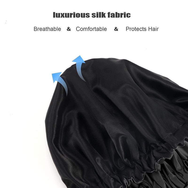 Amamba Shower Caps, Silk Lined Shower Cap for Women,Reusable,Adjustable Size,