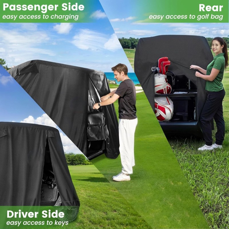 Aftermarket All Weather 2 Passenger Golf Cart Cover Black Fits