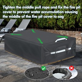 Rectangular Built In Stone Fire Pit Cover For In Ground Firepit, Outdoor Fire Pit Cover with Adjustable Buckle, UV Resistant Waterproof Built In Stone Firepits 74"L x 32"W x 15"H