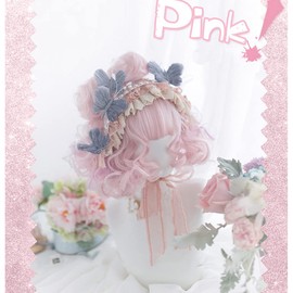 Harajuku Style GAL Wig, Lolita, Cosp Wig, Heat Resistant, Women's (Pink), Mesh, Long, Curly Hair, Bun Hair, Goth Loli, Mori Girl, Cute Princess, Small Face, Party, Costume, Everyday Wig (Short Wig + 2 Dumplings)